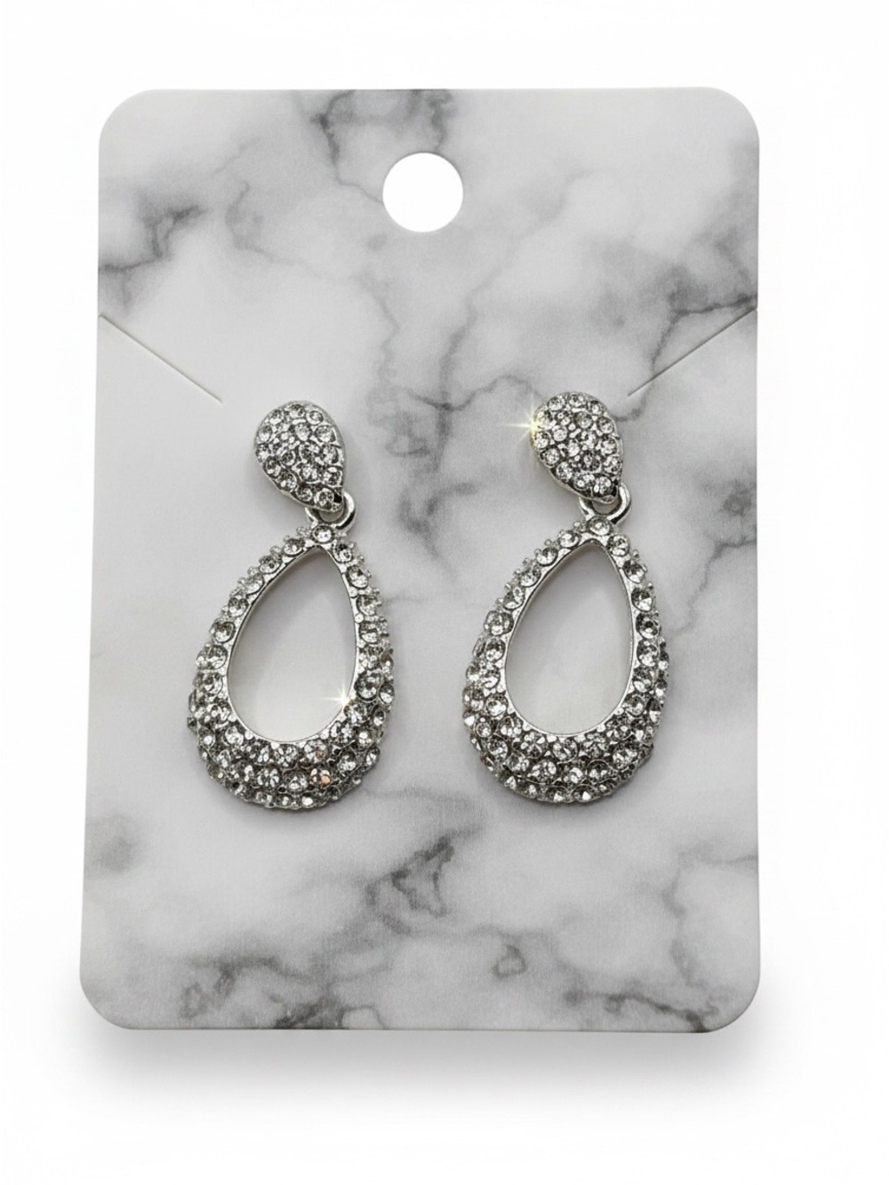 Silver Rhinestone Teardrop Dangle Earrings Statement Bridal Glam